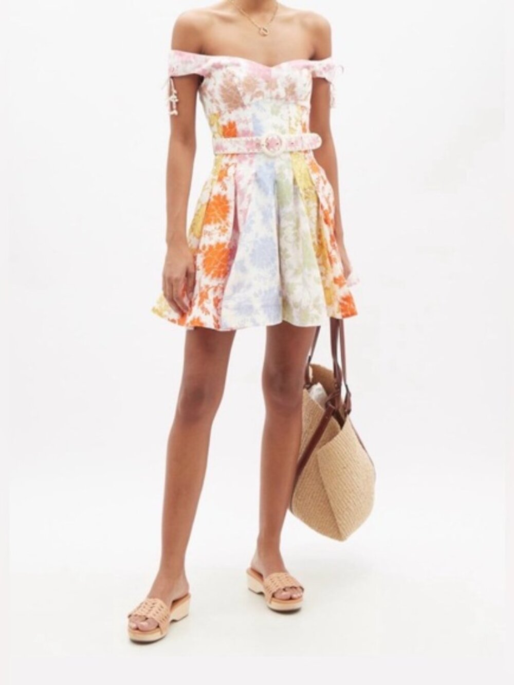 Zimmermann Postcard Spliced Multicolor Off-Shoulder Mini Dress. Size 1/S - Picture 5 of 15